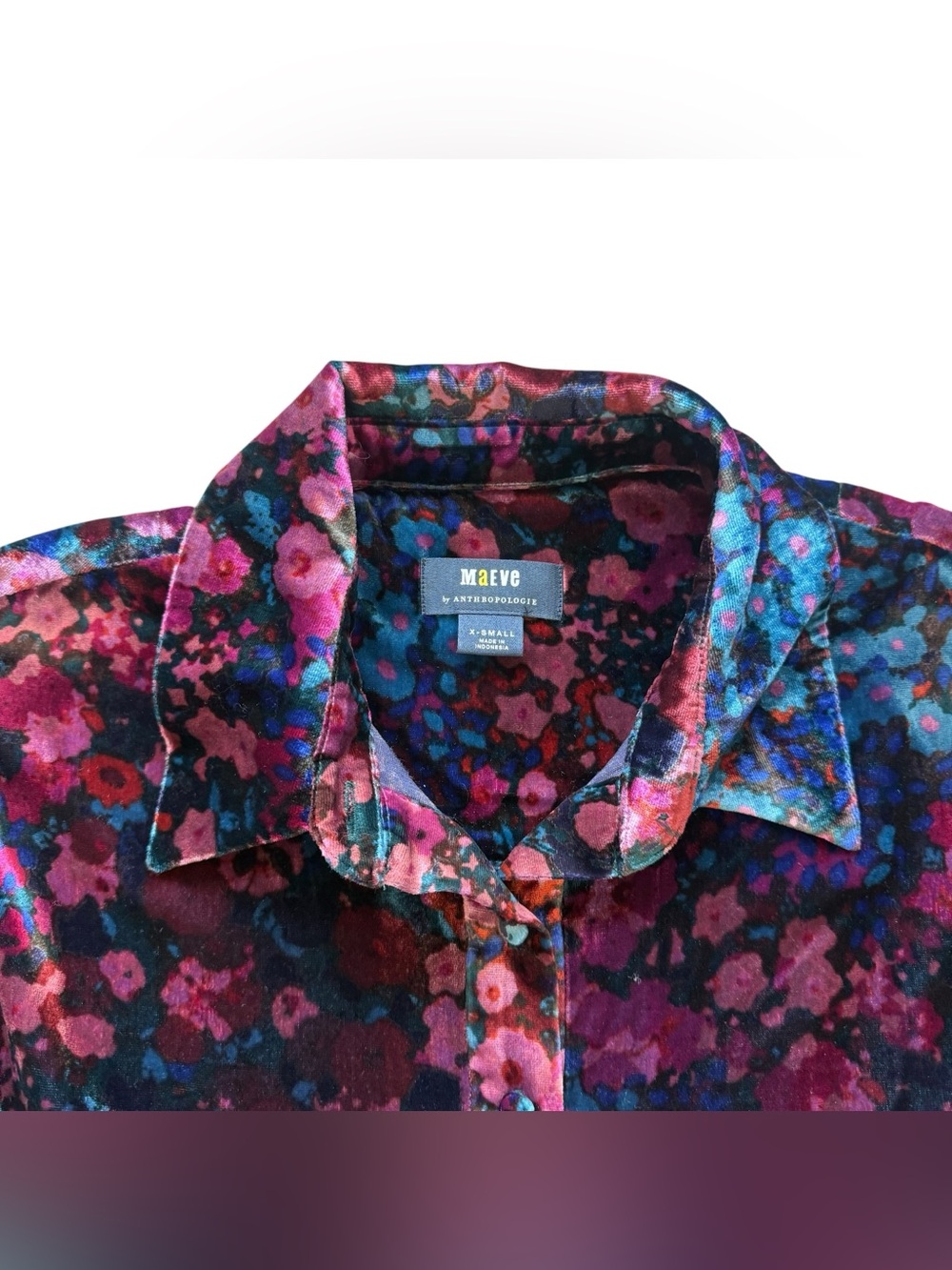 Anthropologie Maeve Velvet Floral Tiered Mini Shirt Dress Boho Cottagecore XS - Picture 6 of 15